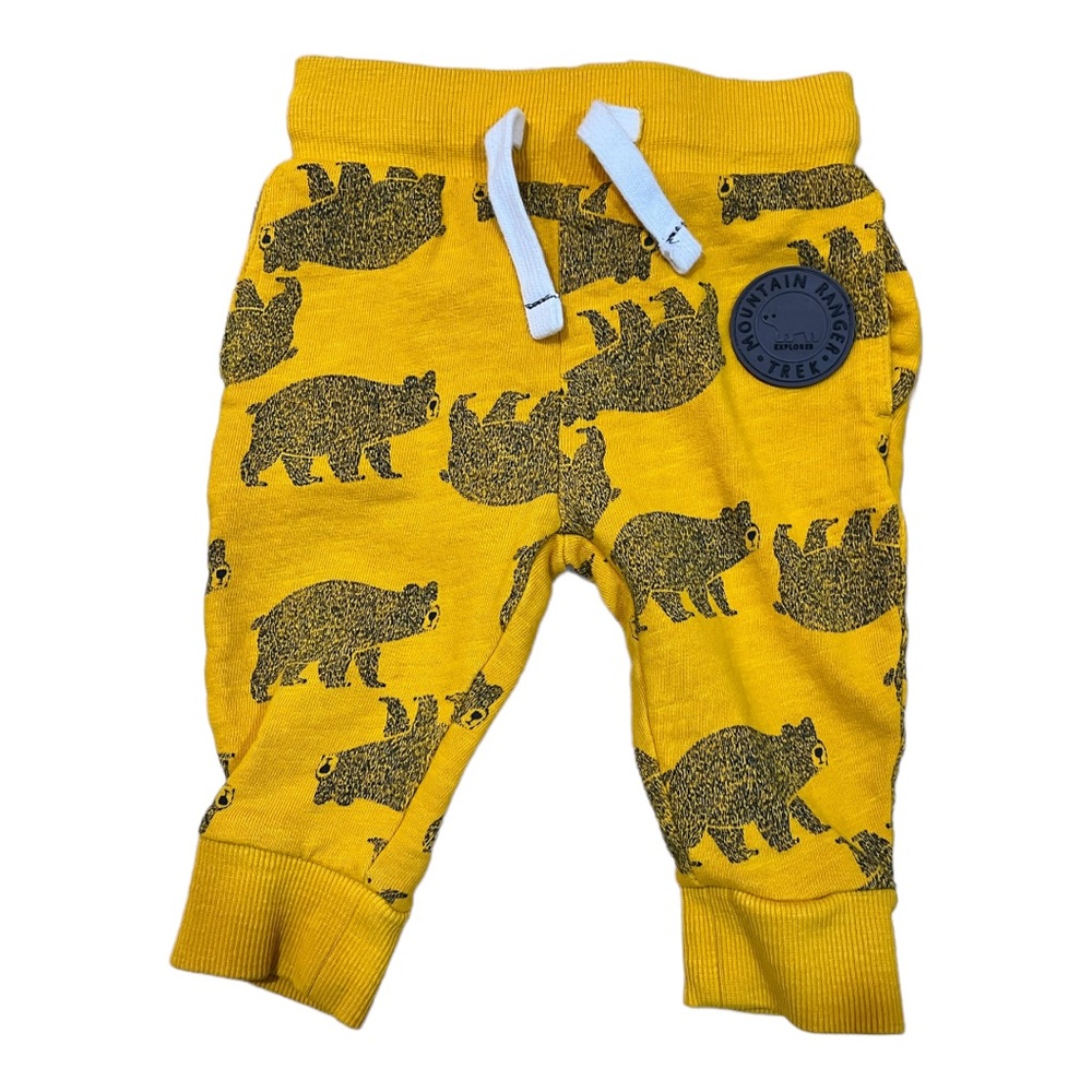 Baby Boy Mustard Yellow Pull-On Pants Size 6-9 Months Cotton Joggers Gray Trim